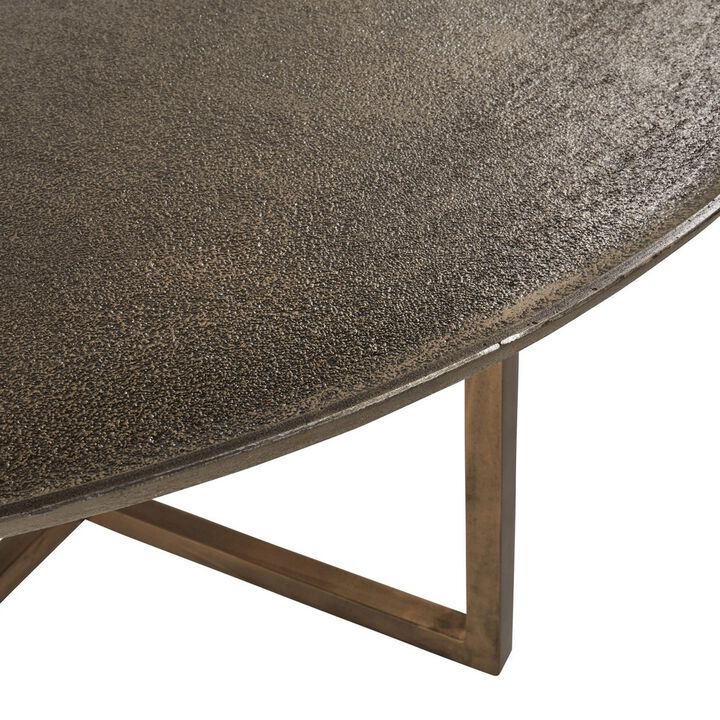 Rexi 40 Inch Aluminum Coffee Table, Round Tray Top, Bronze-Benzara