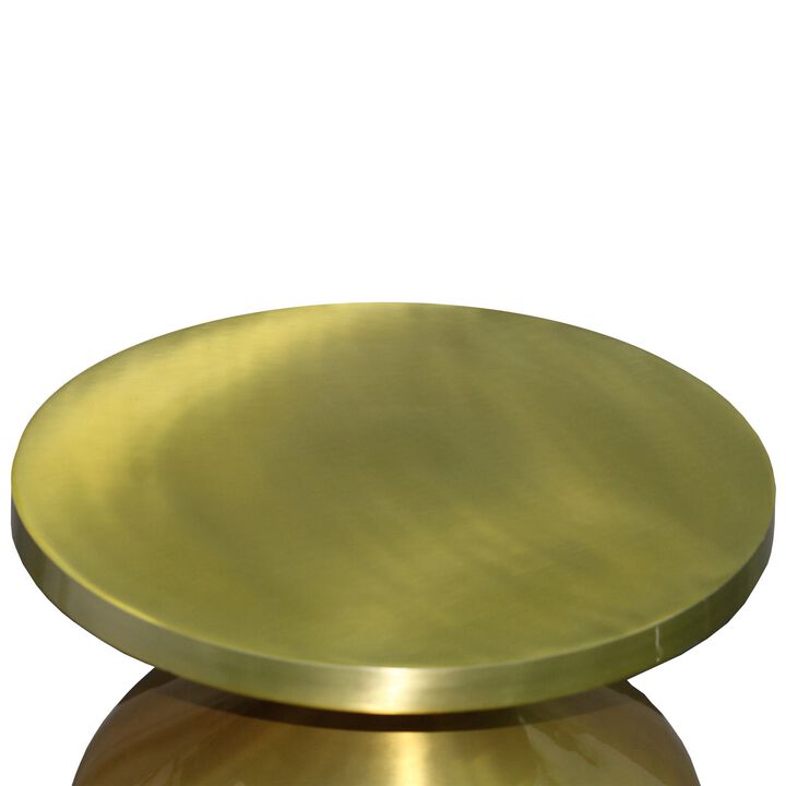 24 Inch Metal Frame End Table with Round Top and Bottle Shape Base, Gold-Benzara