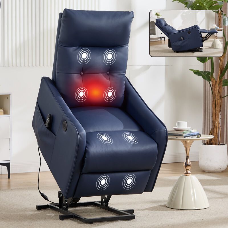 Faux Leather Power Lift Recliner Chair 155&deg; Recliner with Massage Heat & USB image number 1