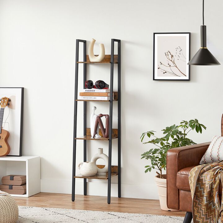 BreeBe Industrial Brown 4-Tier Slim Ladder Shelves with Metal Frame