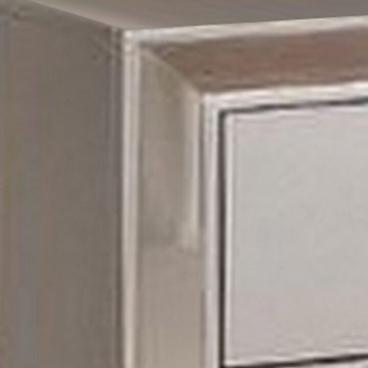 Eli 23 Inch Deluxe 2 Drawer Nightstand, Mirrored Trim, Wood Frame, Silver-Benzara