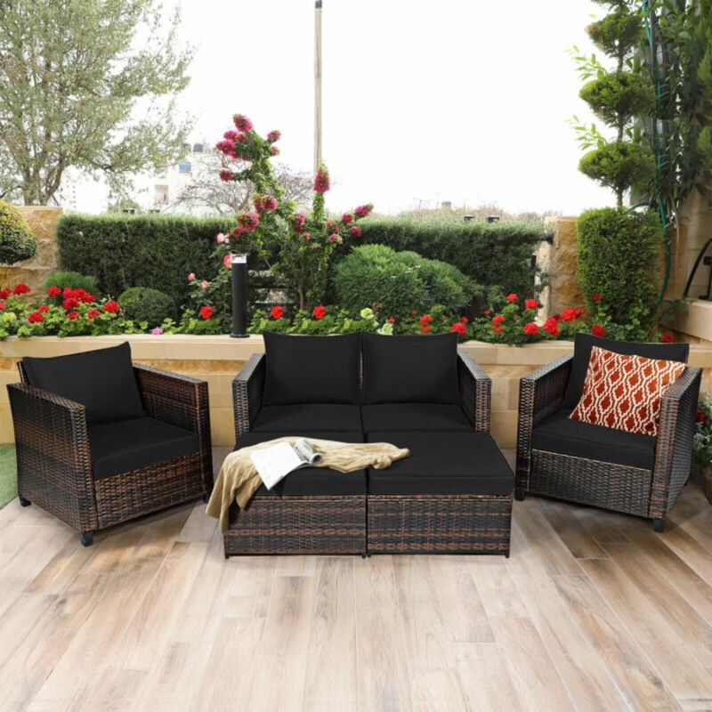 Hivvago 5 Pieces Patio Rattan Furniture Set with Removable Cushions