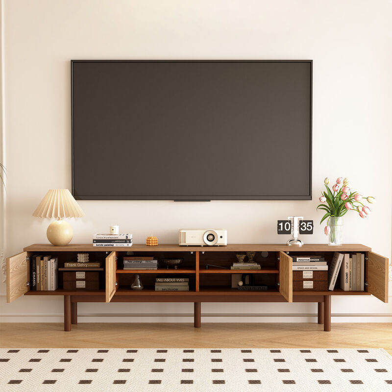 Solid Wood Complete TV Stand for Living Room 86.6" Brown