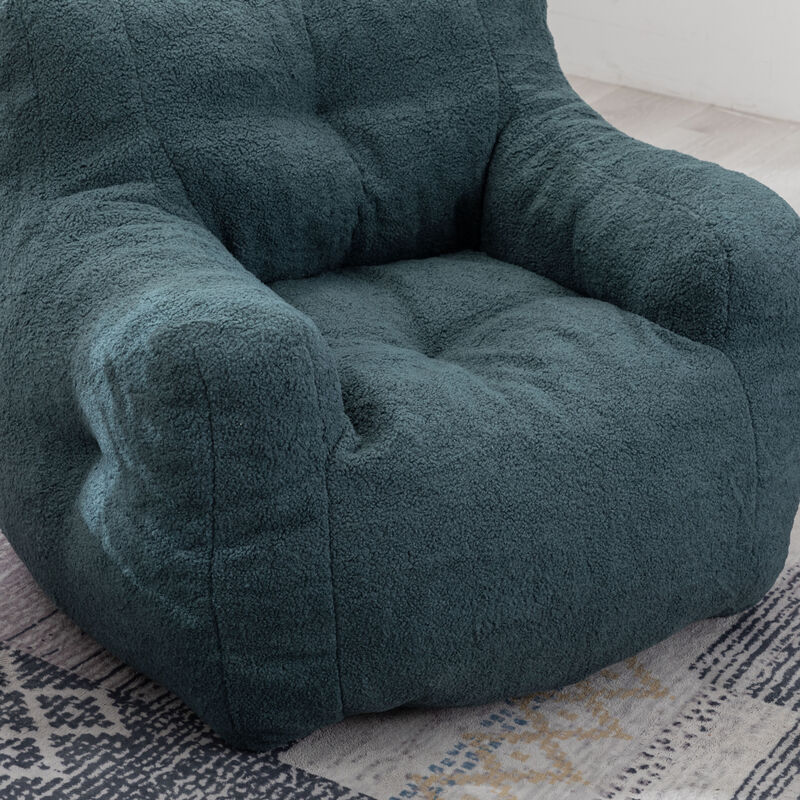 GOODSILO Soft Teddy Fabric Tufted Foam Bean Bag Chair with Ergonomic Backrest Design image number 4