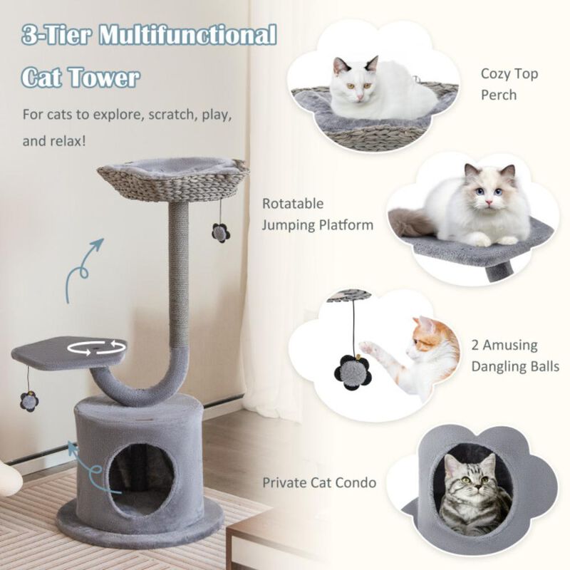 Hivvago 42 Inch Cat Tower with Curved Metal Supporting Frame for Large and Small Cats