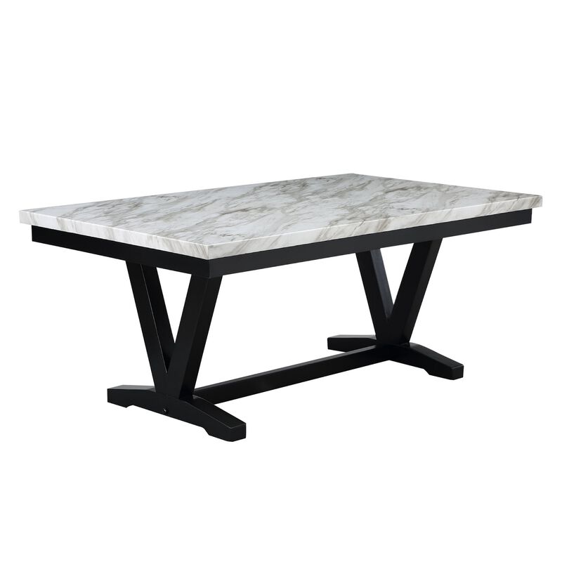 Oliver 72 Inch Dining Table With Faux Carrara Marble Top, White and Black