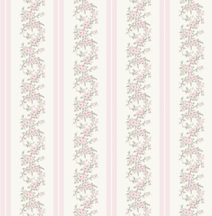 Marigold Wreath Pastel Peach Floral Stripe Wallpaper