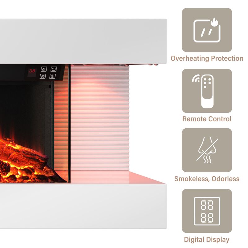 50 in. Wall Mounted Hanging Electric Fireplace with Remote Control in White