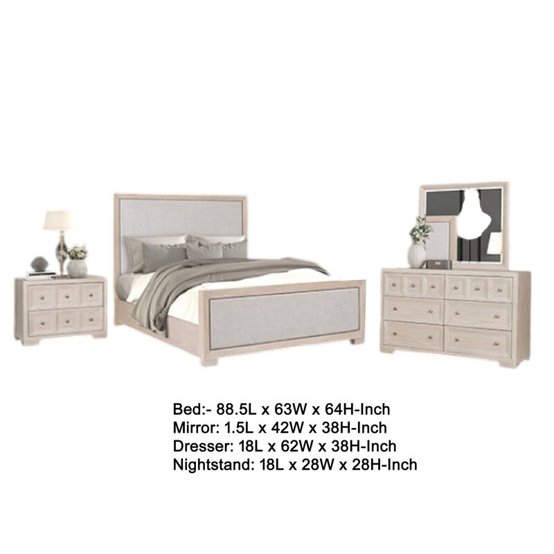 Kizie 4pc Queen Bedroom Set, Mirror, Nightstand, Tawny Brown, Gray - Benzara image number 4