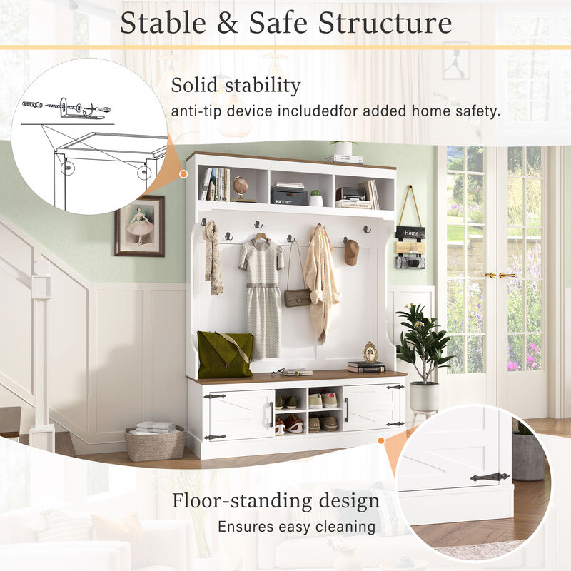 Merax All-in-One Entryway Storage Unit with Seating Bench, Coat Hooks & Shoe Rack image number 6