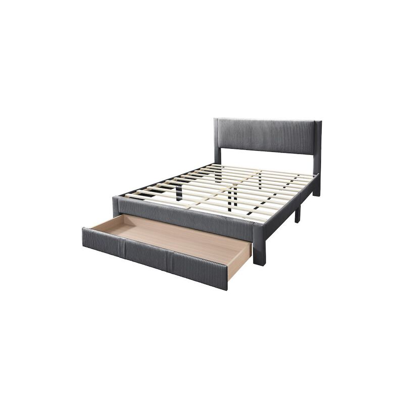 Poundex Queen Platform Bed with Underbed Storage in Charcoal
