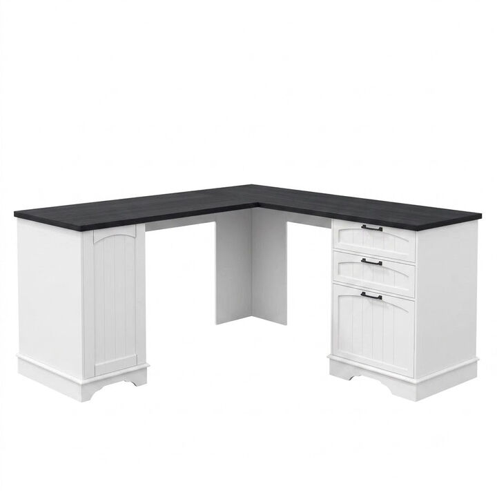 Envelor USB Charging Drawers & File Cabinet L-Shaped Office Desk for Home Office Study