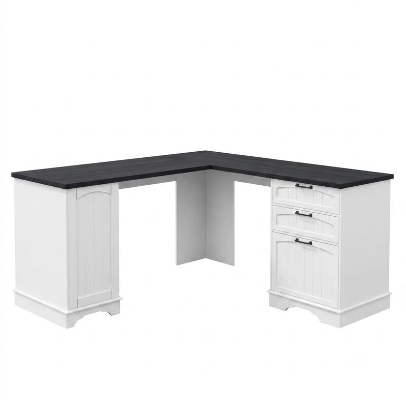 Envelor USB Charging Drawers & File Cabinet L-Shaped Office Desk for Home Office Study image number 0