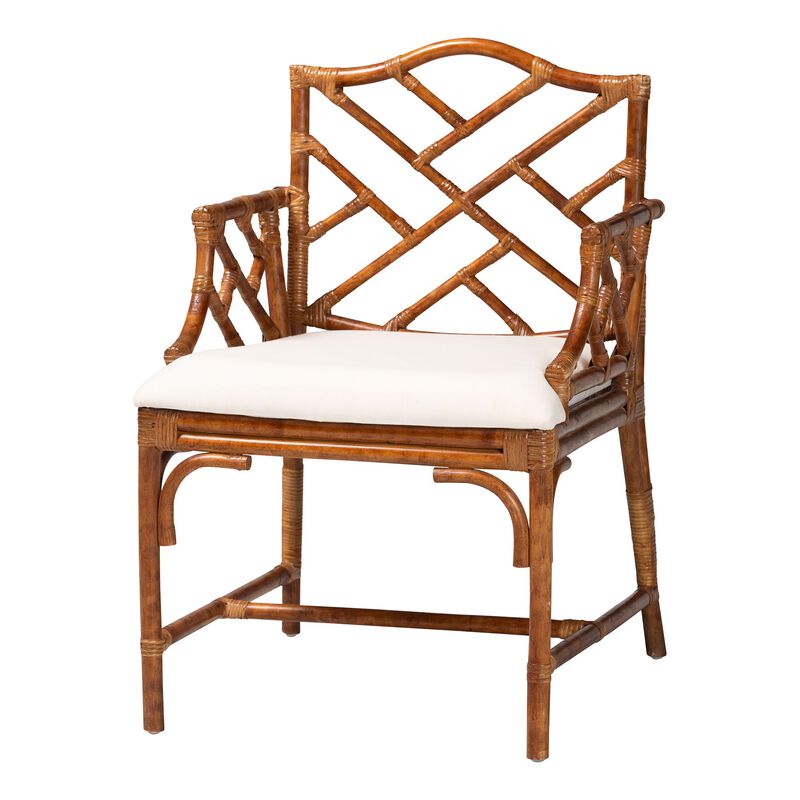 bali & pari Aella Marbled Tortoise Natural Rattan Armchair - Handcrafted Wicker Accent Seating with Open Back image number 0
