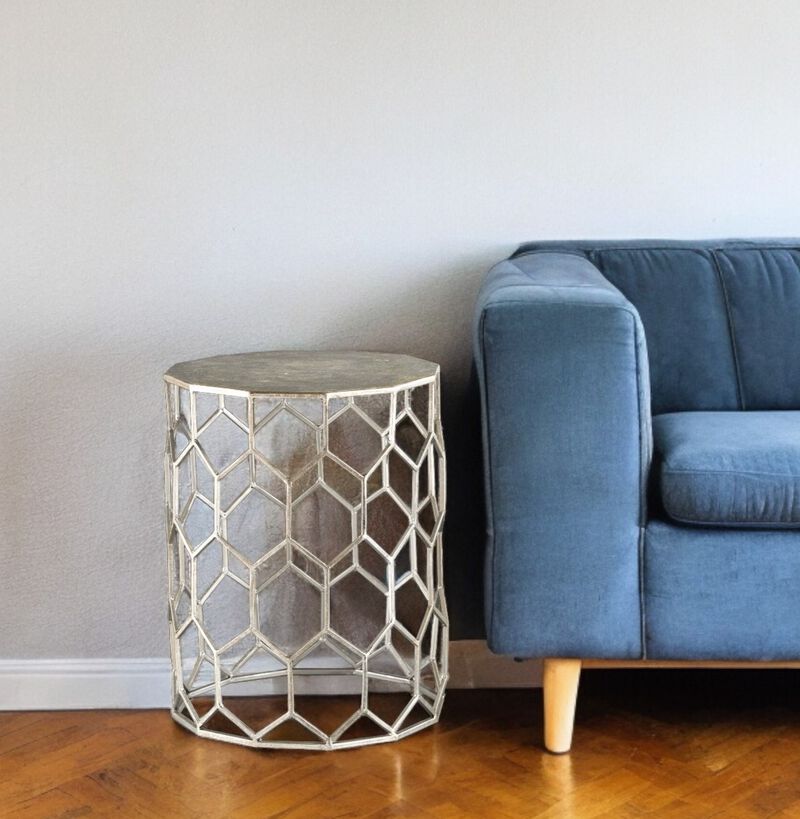 Honeycomb Hexagonal End Table with Sturdy Base, Perfect for Living Room or Bedroom