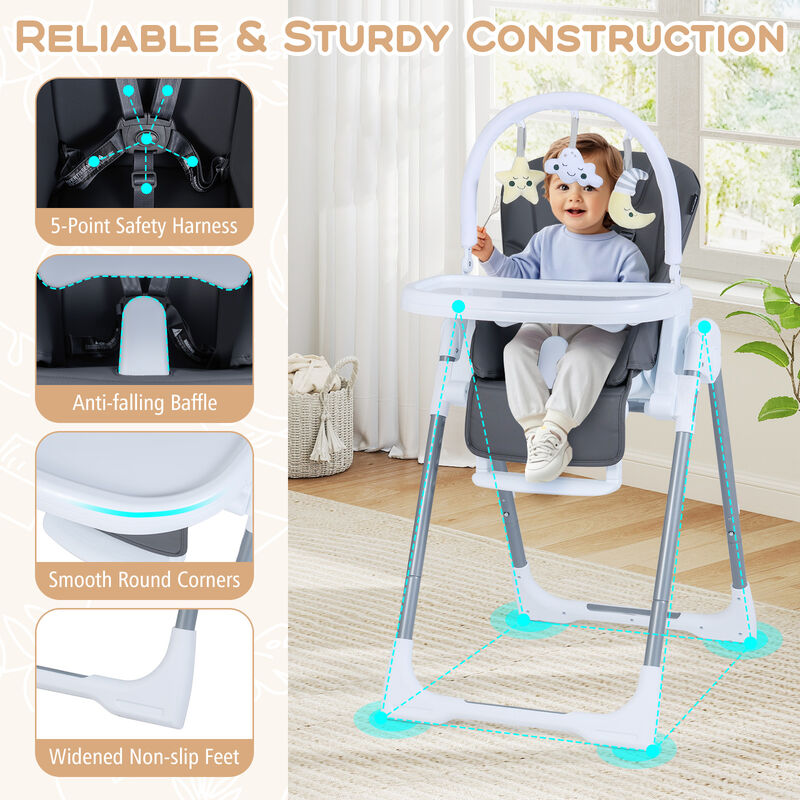 Compact Baby High Chair with Adjustable Height and Reclining Backrest image number 4
