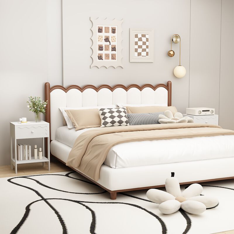 Assembled White Nightstand 1-Drawer 1-Shelf Wave Pattern image number 5
