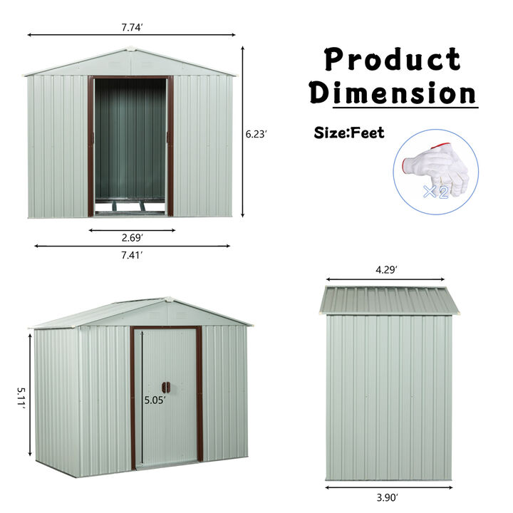 8ft x 4ft Outdoor Metal Storage Shed White YX48