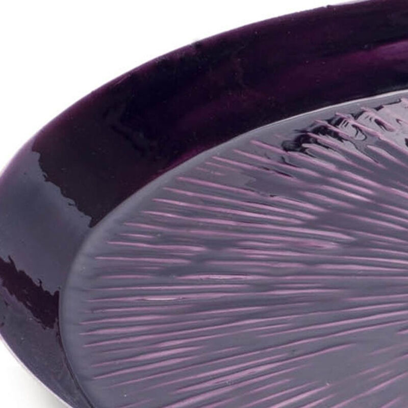 HomeRoots 14" Purple Metal Etched Round Serving Tray image number 2