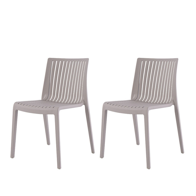 HomeRoots Set of Two Taupe Heavy Duty Plastic Outdoor Stacking Accent Chairs image number 0