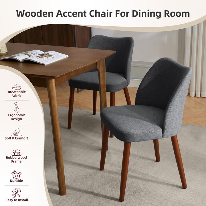 2 Pack Modern Wingback Dining Chairs, Linen Fabric Thick Cushion High Back Chairs with Rubberwood Legs for Home Dining Use