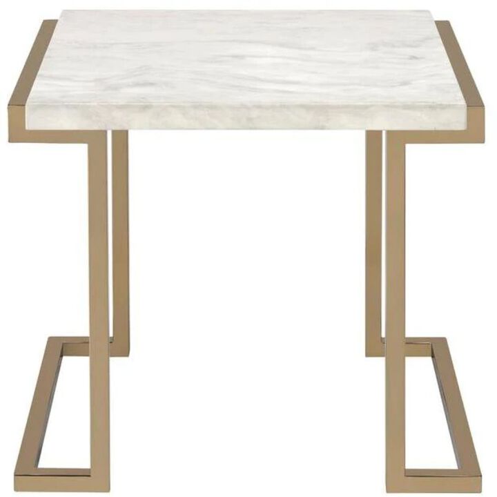 Homezia 24" X 22" X 22'Faux Marble Champagne End Table