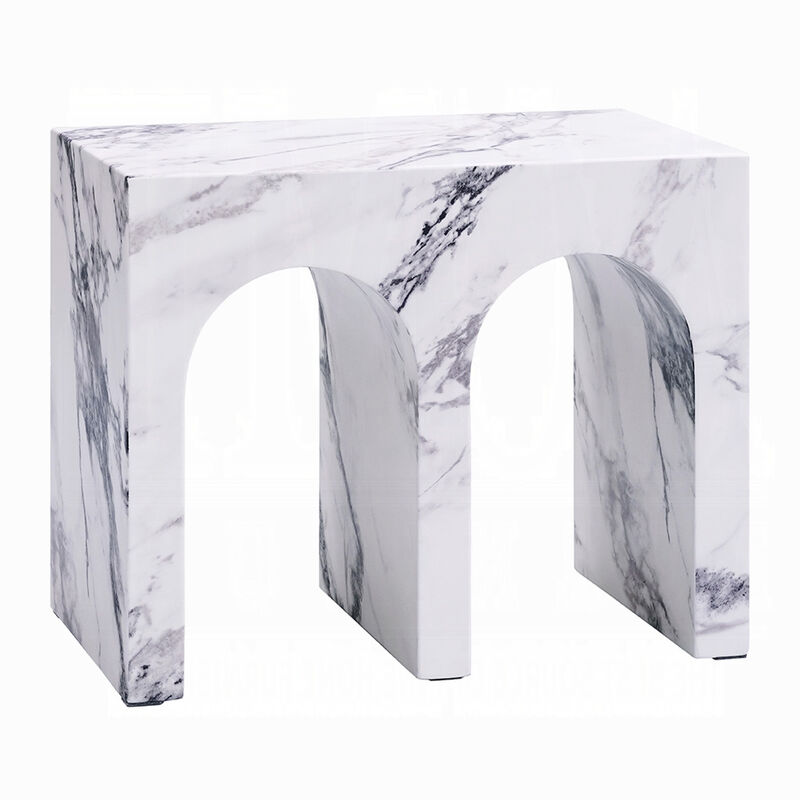 Ritzy Side End Table, White Faux Stone, Modern Arch Design 22 Inch image number 0