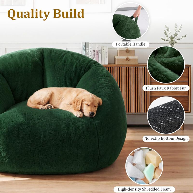 Vipbear Faux Fur Bean Bag Chair, Large Stuffed Bean Bag Sofa with Filler for Living Room, Bedroom image number 3