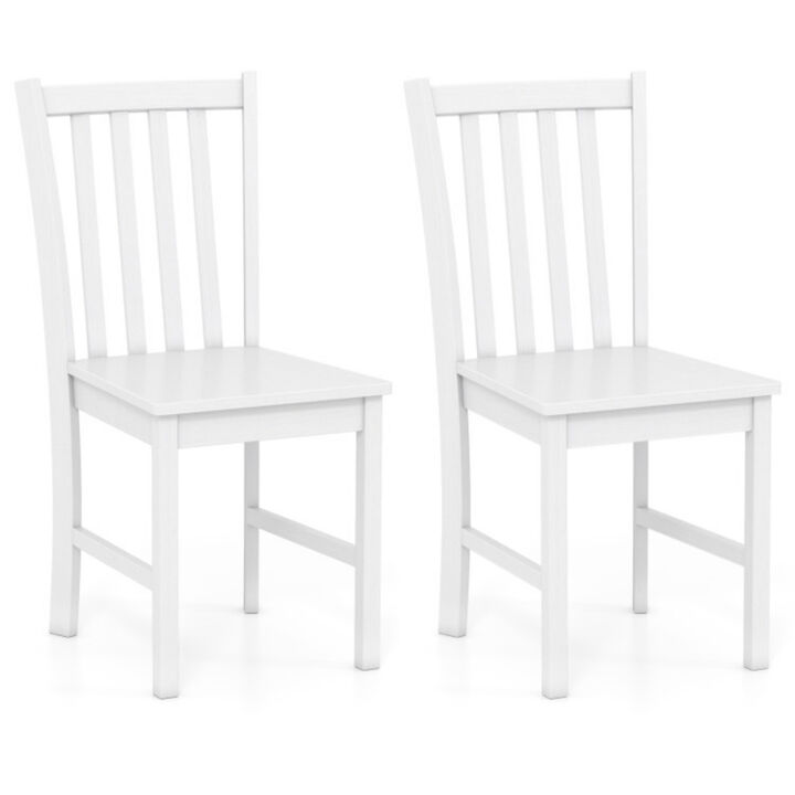 Set of 2 Rustic Wooden Kitchen Dining Chairs with Slat Tilt Backrest-White