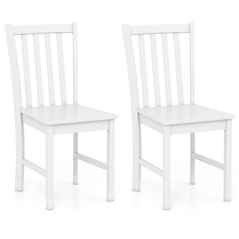 Set of 2 Rustic Wooden Kitchen Dining Chairs with Slat Tilt Backrest-White image number 0