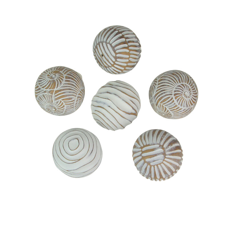 Set of 6 Whitewashed Resin Decorative Art Orb Spheres, 3 Inches in Diameter image number 0