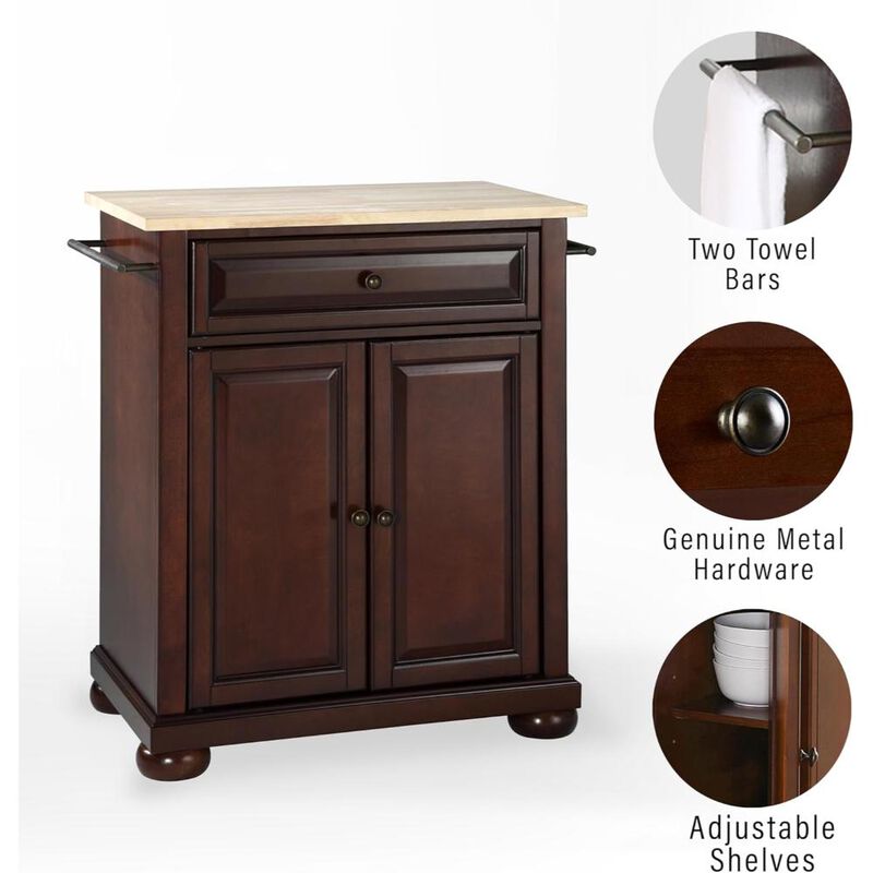 Alexandria Wood Top Portable Kitchen Island/Cart