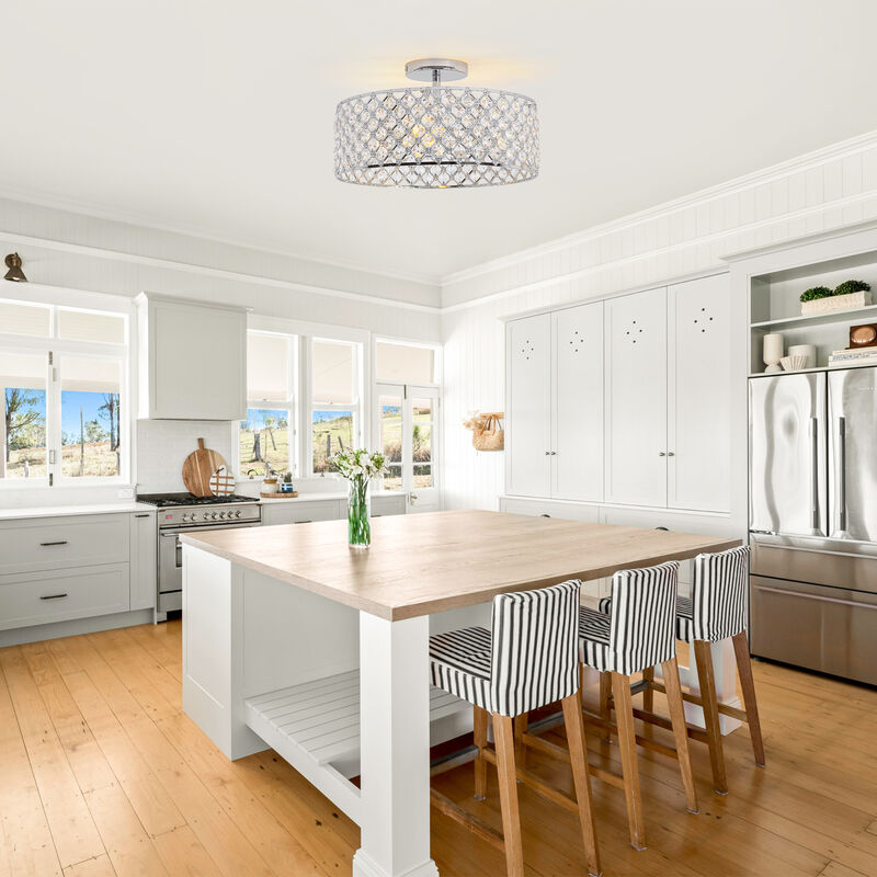 15" Modern Glam 3-Light Crystal Semi Flush Mount Ceiling Light