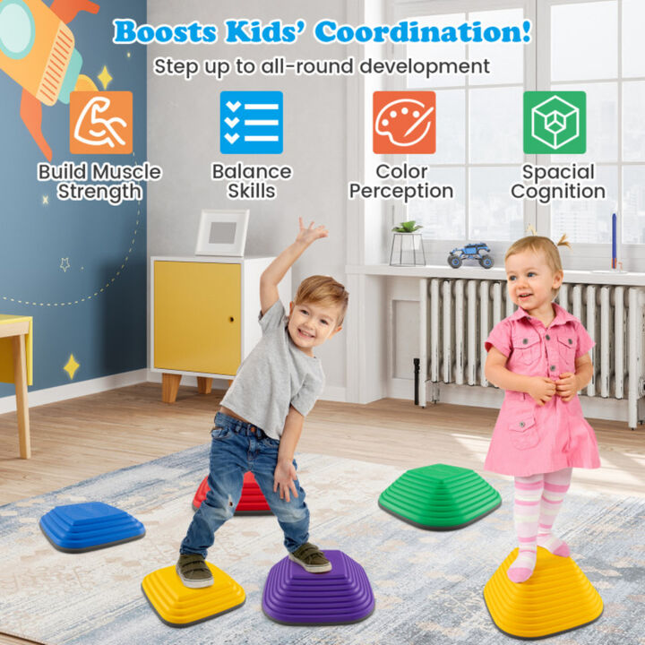 Kids Stepping Stones 6 Piece Square Balance Blocks for Indoor Outdoor Use Multicolor