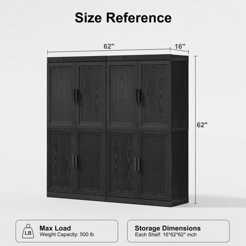 62" High Black Wood Grain Decorative Storage Cabinet with Sufficient Space for 12 Shelves image number 5