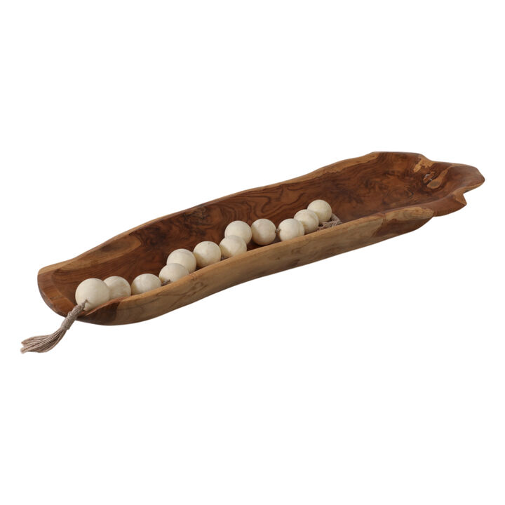 39" Teak Wood Long Bowl, Natural