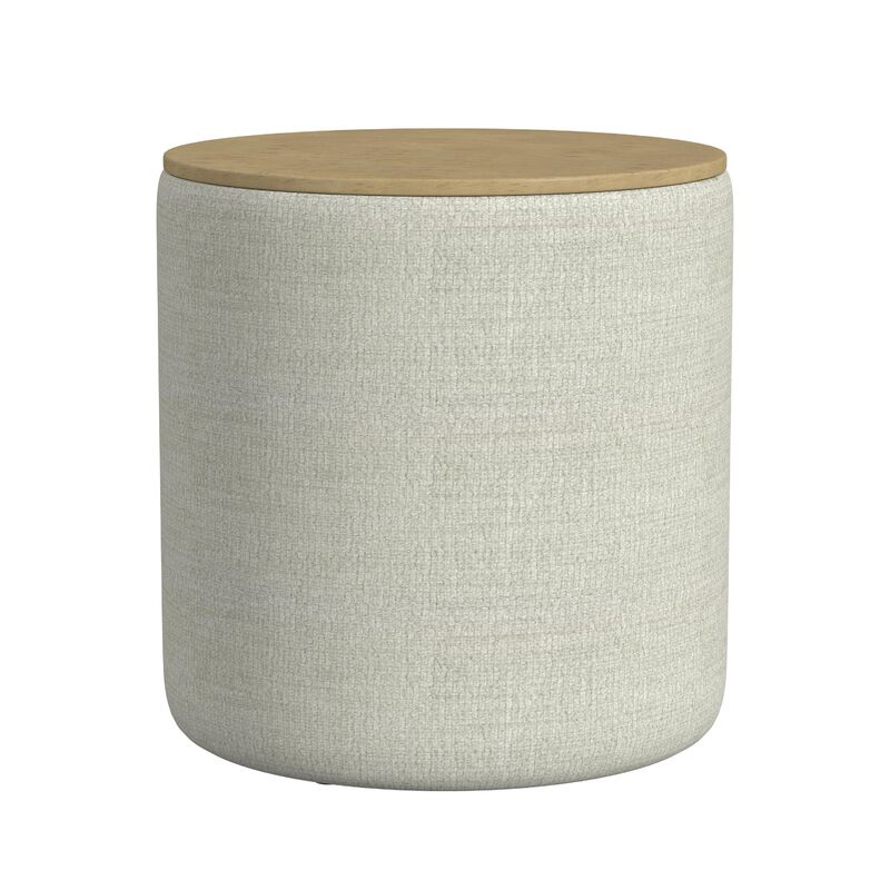 Mesy Storage Ottoman, Brown 19 Inch Round Tray Top, Gray Woven Fabric image number 0