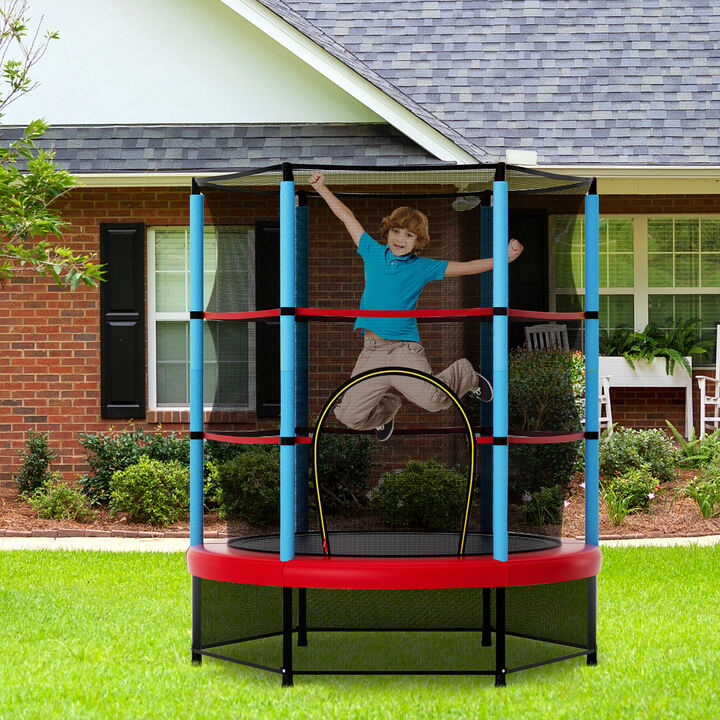 Children&rsquo;s Recreational Trampoline with Safety Enclosure Net-Navy