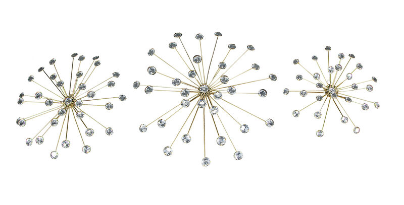 Jeweled Metal Sunburst Wall Mounted Hanging Sculpture Set of 3 image number 0