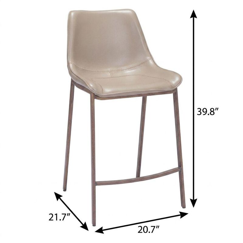 HomeRoots Set of Two 26" Gray and Brown Faux Leather and Steel Low Back Counter Height Bar Chairs image number 6