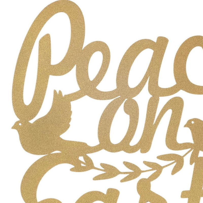 HomeRoots 16" X 14" Gold Metal Peace On Earth Metal Text Wall Decor image number 2