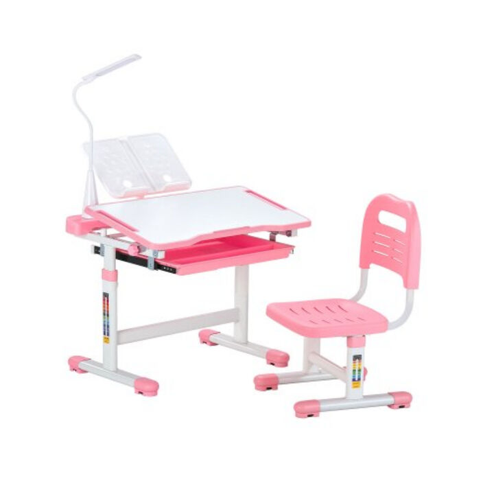 Study Desk for Kids – Adjustable Height with Chair, Tilt-Top Table and Table Lamp for Students, School & Home Use