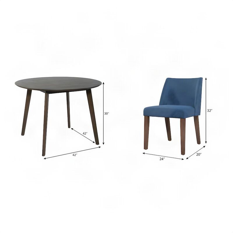 Elegant Round Dining Room Table and Chairs Set for 4 &ndash; Blue/Brown image number 5
