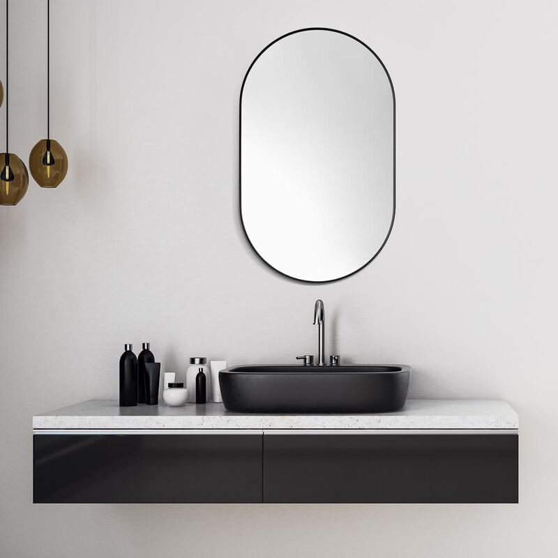 Altair Ispra 36 Oval Bathroom/Vanity Matt Black Aluminum Framed Wall Mirror