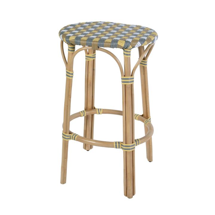 Butler Specialty Ballito 30 in. Seat Height Oval Rattan Bar Stool with Footrest, Yellow and Brown