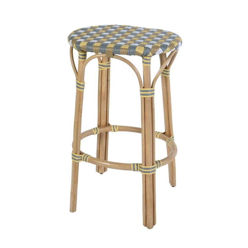 Butler Specialty Ballito 30 in. Seat Height Oval Rattan Bar Stool with Footrest, Yellow and Brown image number 0
