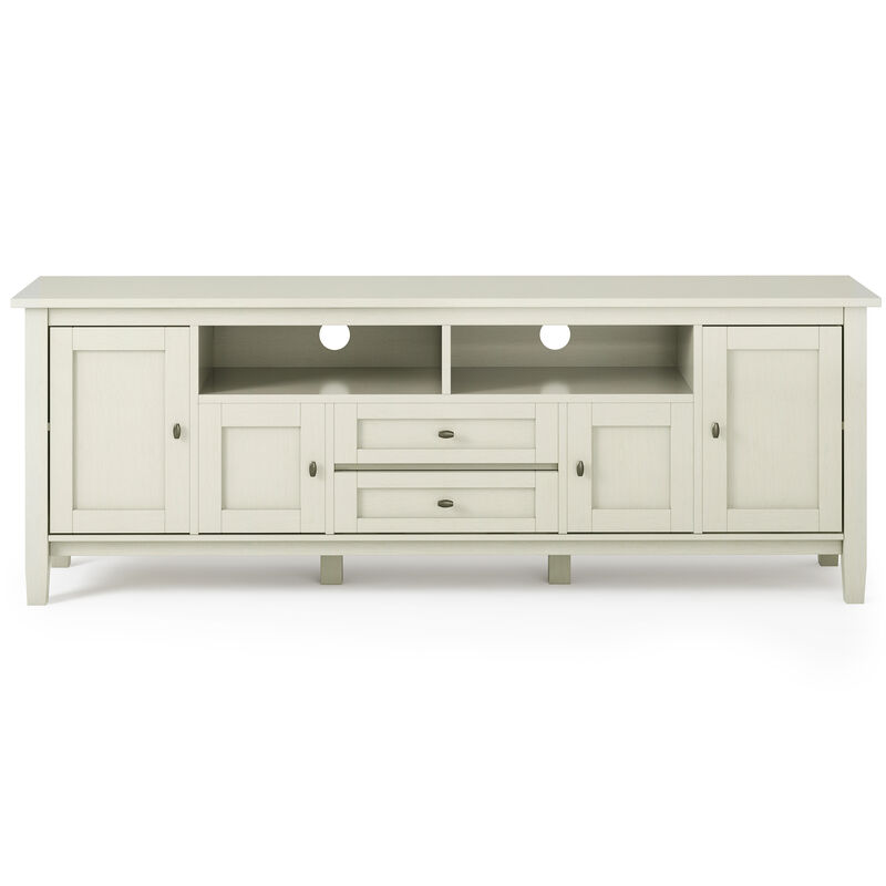 Warm Shaker SOLID WOOD 72 inch Wide Rustic TV Media Stand in Antique White For TVs up to 80 inches