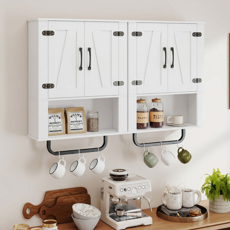3-Tier Bathroom Wall Cabinet with 2 Barn Doors and Towel Bar image number 5