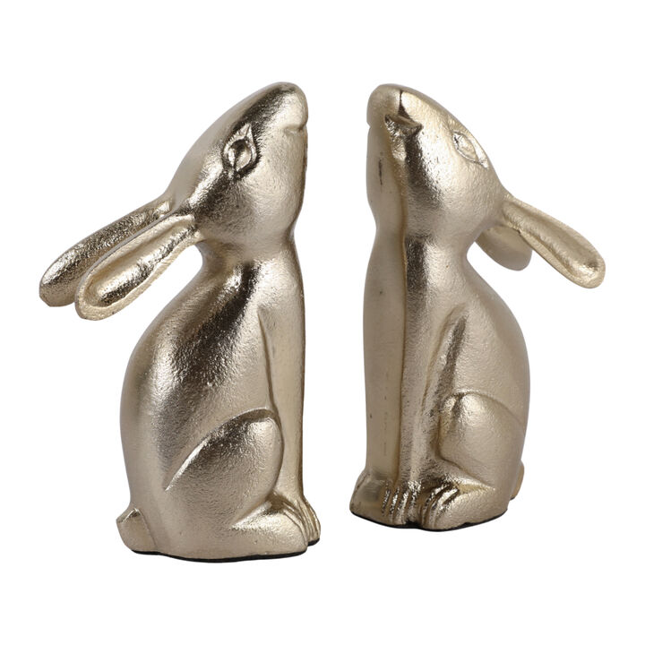 S/2 7" Bunny Bookends, Gold