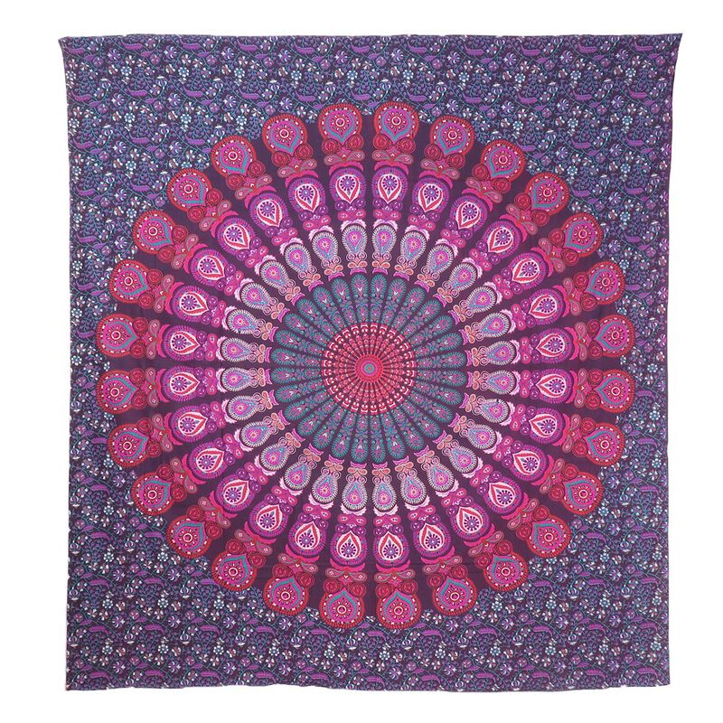 HomeRoots 92" X 84" Pink Red And Purple Mandala Cotton Hanging Tapestry image number 0